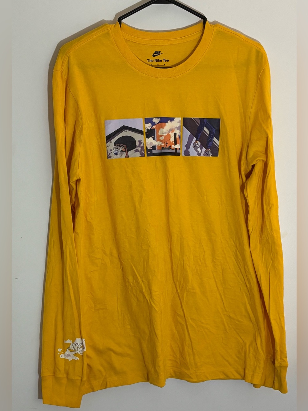 Nike Men’s Long-Sleeve Basketball Graphic Tee - Yellow with Multi-Panel Chest - Picture 1 of 5